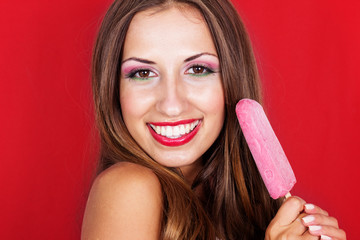 Happy sexy woman holding ice cream