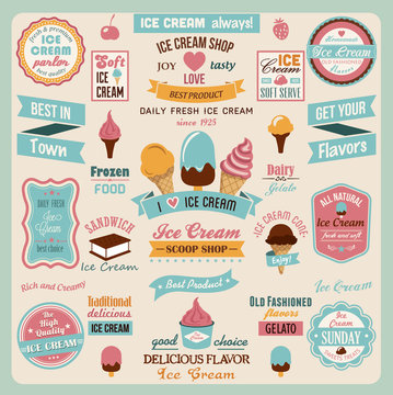 Collection of Ice Cream Design Badges and Labels.