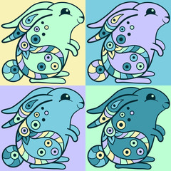 Cute bunnies in ethnic style
