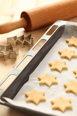 Baking cookies for Christmas. Cookies on baking sheet.