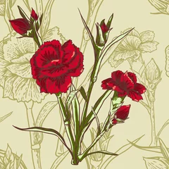 Foto op Plexiglas Abstracte bloemen Naadloze bloemenachtergrond met anjer