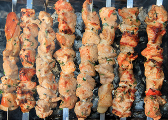 Barbecue with delicious grilled meat on grill