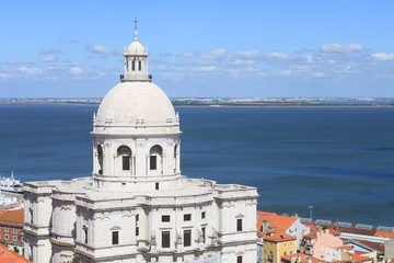 Fototapeta na wymiar Santa Engracia Dome with the River Tagus in Lisbon, Portugal