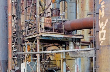 Old rusty industry pipes in Ostrava Vitkovice region