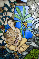Mother of buddha on stained glass