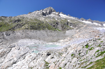 Melting Rhone glacier, Switzerland. View from Furka Pass