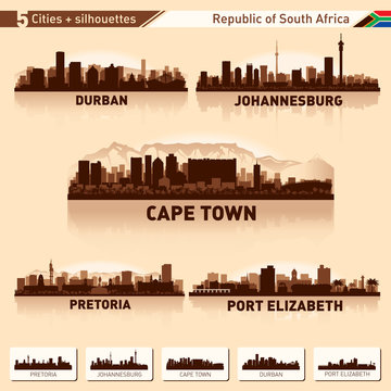 City skyline set 5 silhouettes of South Africa