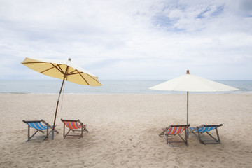 Beach chairs on Huahin Beach in Thailand