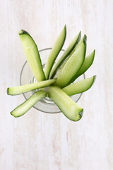 cucamber slices in a glass cup 