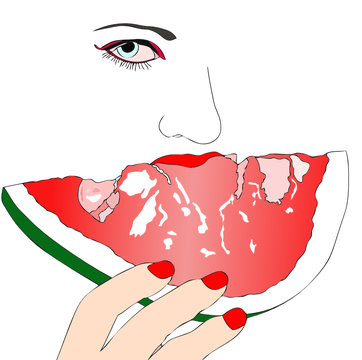 Donna con fetta di cocomero