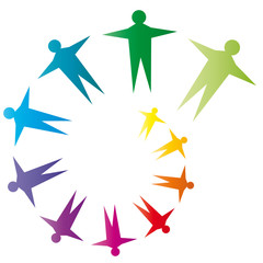 Fototapeta na wymiar Logo - Bunte Spirale mit Menschen - Gemeinschaft, Inklusion, Integration, gemeinsam agieren und handeln, Stärke zeigen, solidarisch handeln, Toleranz in der Gesellschaft, Regenbogen