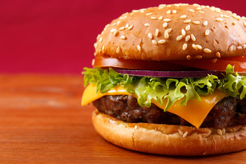 Hamburger closeup with copyspace - 53879313