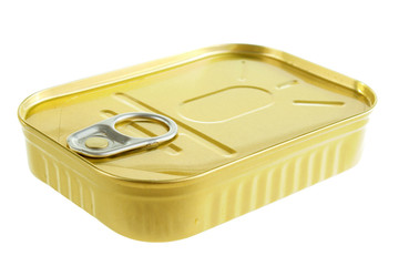 Flat aluminum tin can, isolated on a white