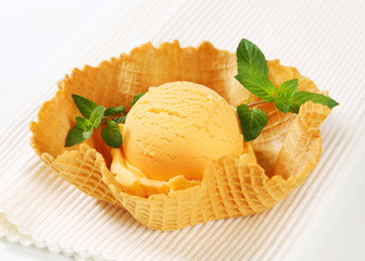 Orange sherbet in a waffle basket