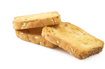 rusk toasted close up  over white background