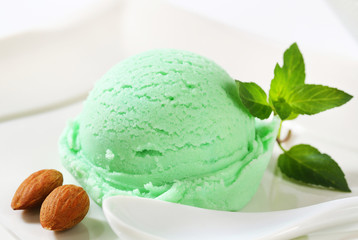 Scoop of green ice cream