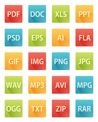 Long Shadow Flat Icons for File Formats