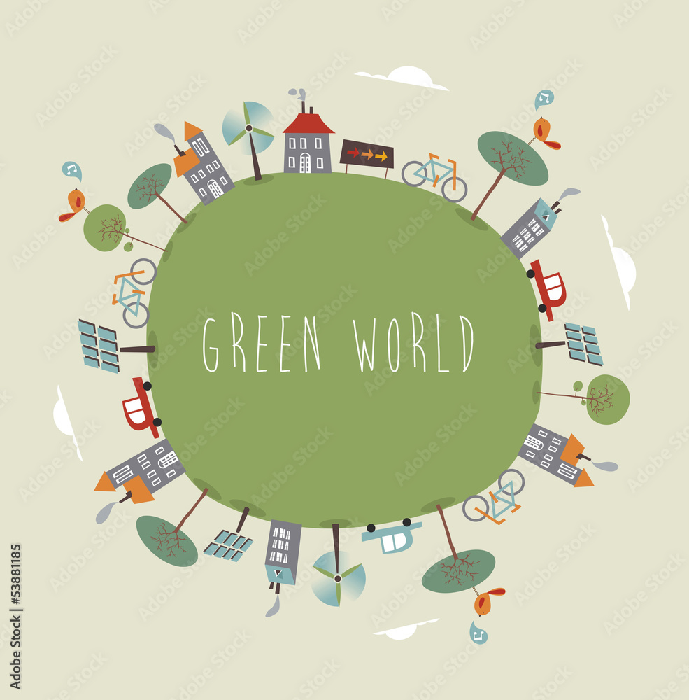 Wall mural Green world cute design