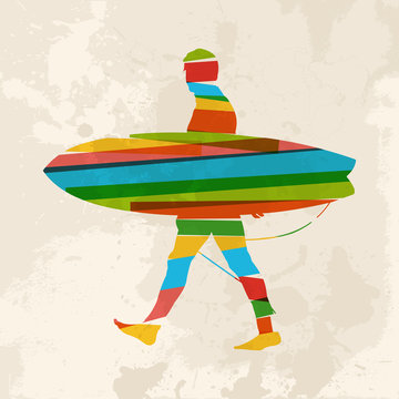 Vintage multicolor surfer