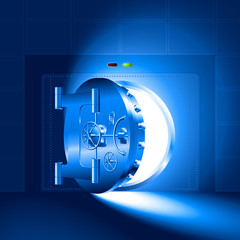 Light through a half-open bank safe (vault). The blue version
