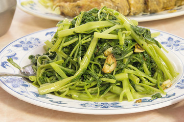 Stir Fry Chinese Kangkong Vegetable Closeup