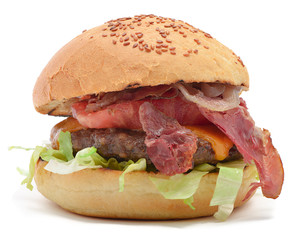 Cheeseburger with bacon isolated on white background