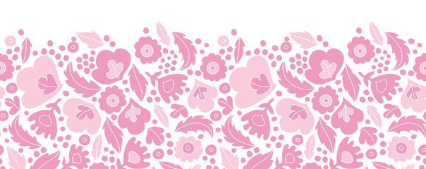 Vector soft pink floral silhouettes horizontal seamless pattern