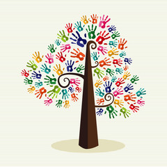 Colorful solidarity hand prints tree