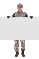 Portrait Of Soldier With Placard