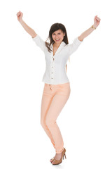 Obraz premium Portrait Of Woman With Arm Raised