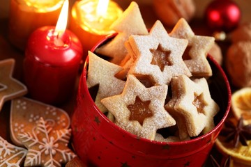 Christmas cookies, candles and decorations