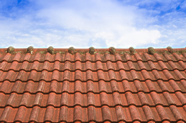 Tiled Roof with Fluffy Cloud Blue Sky
