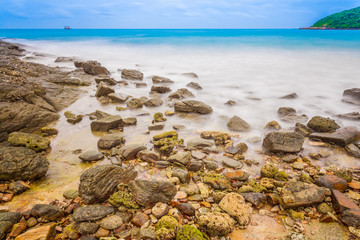 Beach with steam of sea water