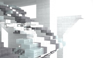 Abstract interior of concrete blocks and glass