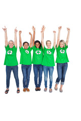 Fototapeta premium Team of happy female environmental activists cheering