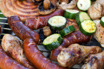 barbecue with delicious grilled meat on grill