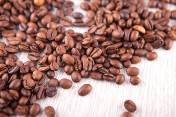 coffee beans on a wooden board