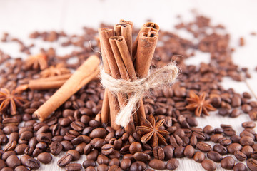 Cinnamon, star anise and coffee beans