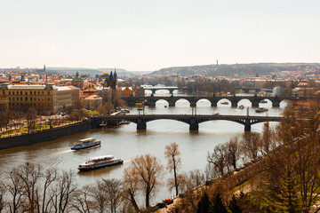Prague and its bridges crossing the Vltava river