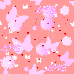 Seamless pink background on the theme of love