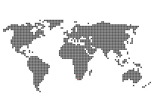 Pixelweltkarte mit Markierung von Kapstadt