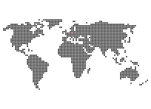 Pixelweltkarte mit Markierung von Berlin