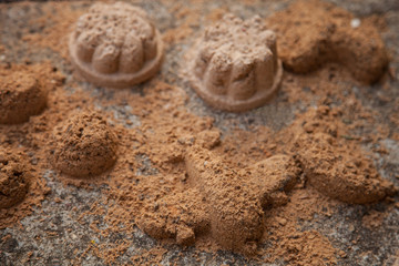 Figures from wet sand