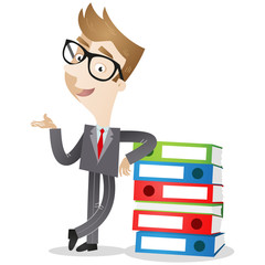 Businessman, binders, paperwork