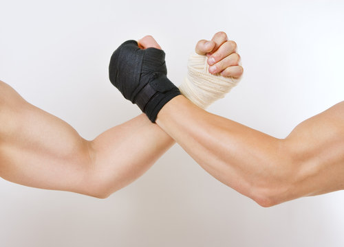 Two Hands Clasped Arm Wrestling, The Struggle Of Black And White