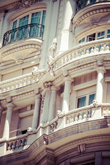 Old ornamental building at Gran Via in Madrid, Spain