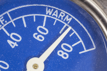 Vintage Blue Refrigerator Thermometer Macro Detail