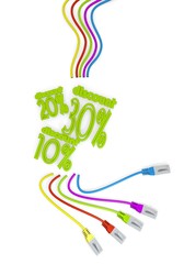Illustration of a 20 discount icon with colourful network cable