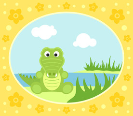 Safari background card with crocodile