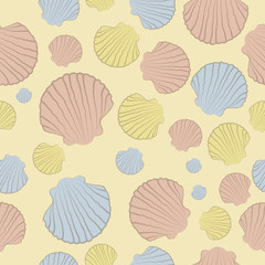 Vector seamless pattern with colorful shells